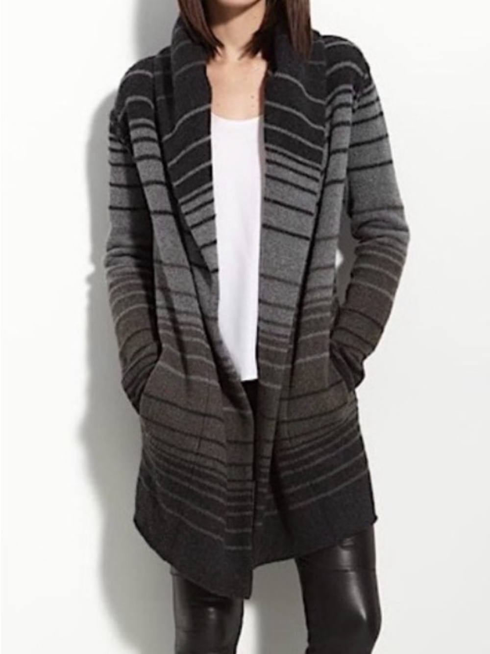 Vince Sophie Wool Blend Open-Front Hooded Cardigan Size Small